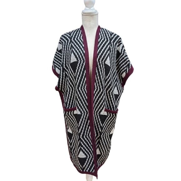 ORIANA Italy Geometric Print Wool Blend Open Front Sweater Cardigan Size S - Picture 1 of 11